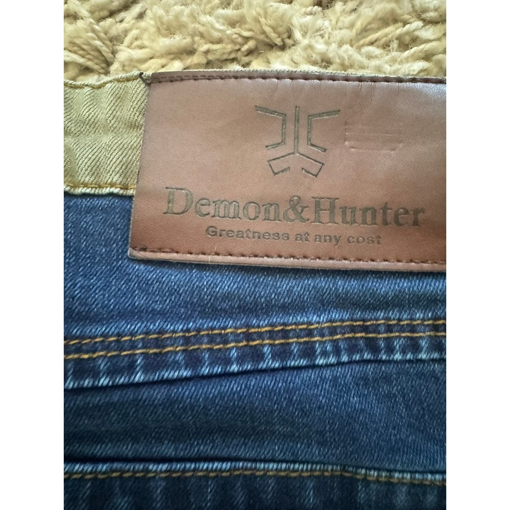 Demon & Hunter Mens Straight Leg Blue Jeans Olive Contrast Trim Size 35 - Picture 6 of 6